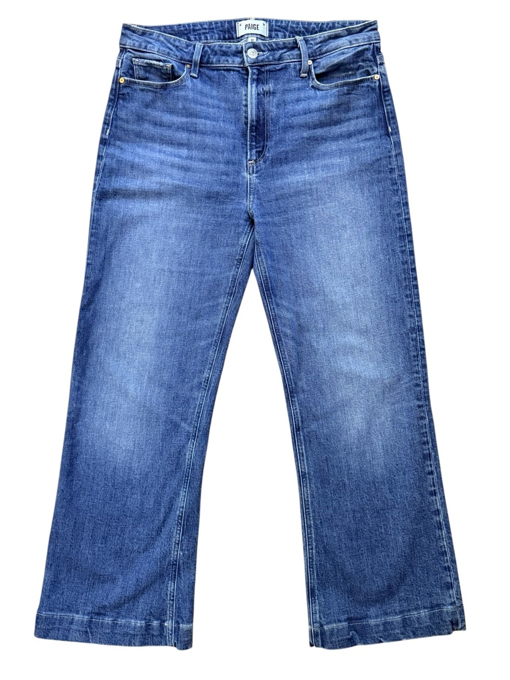 Paige Leenah High Rise Cropped Wide Leg Jeans Size 31 Blue Stretch Denim - Picture 2 of 9